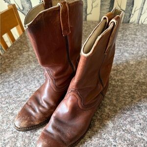 Men's Brown Leather Cowboy Boots - Classic Pull-On Western Style